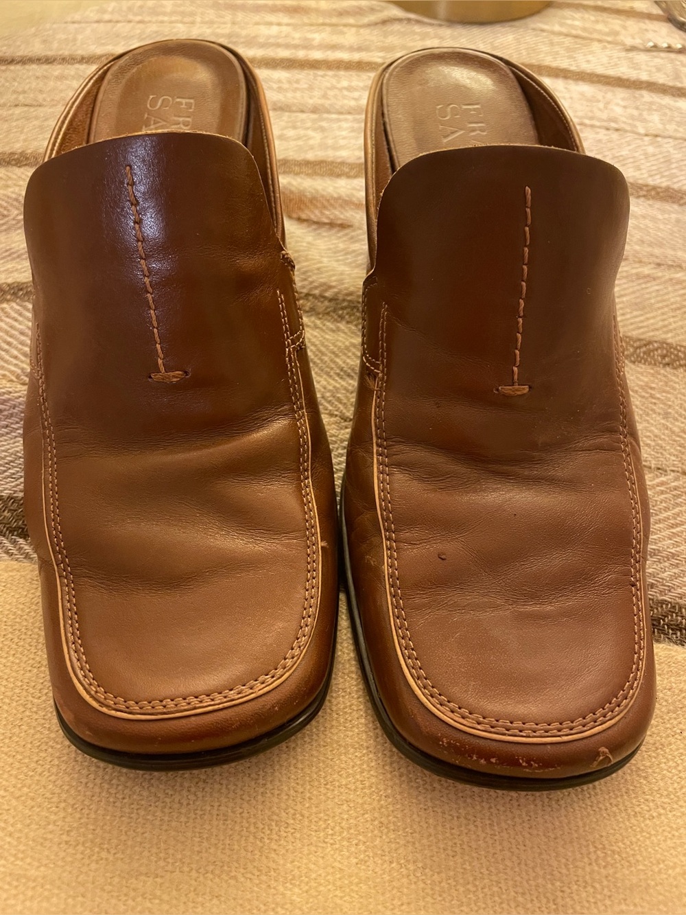 Franco Sara Brown Leather Slip-On womens heeled